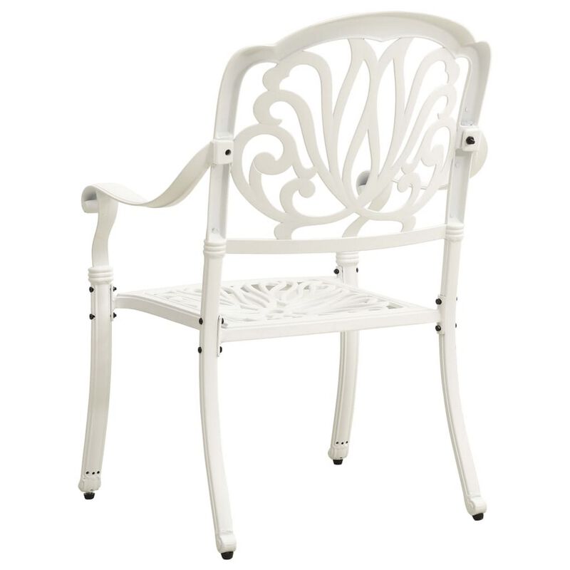 Outdoor 3pc Bistro Table and Chairs Set, Trellis Pattern, White Metal - Benzara
