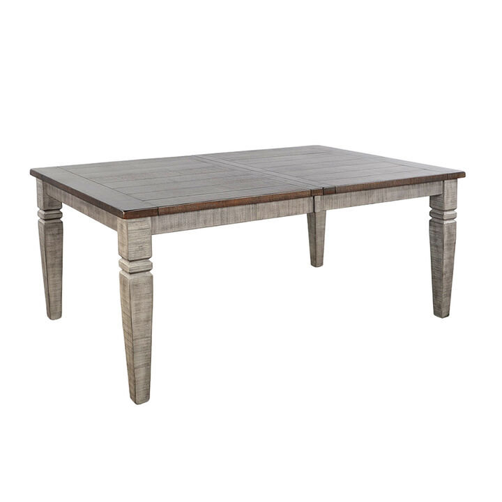 Camie Dining Table Extendable 66-90 Inch Dark Brown Gray Mahogany Wood - Benzara