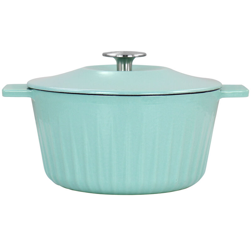 Martha Stewart Enameled Cast Iron 3 Quart  Embossed Stripe Dutch Oven with Lid in Turquoise