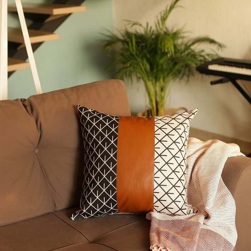 Hivvago Set of 2 Brown Patterned and Solid Throw Pillows