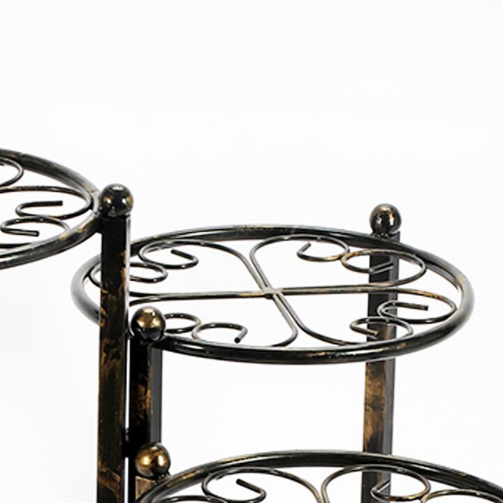 3 Tier Heart Clover Design Round Top Metal Plant Stand, Black-Benzara