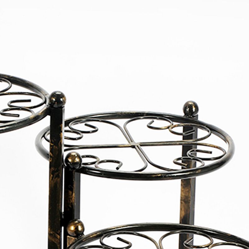 3 Tier Heart Clover Design Round Top Metal Plant Stand, Black-Benzara