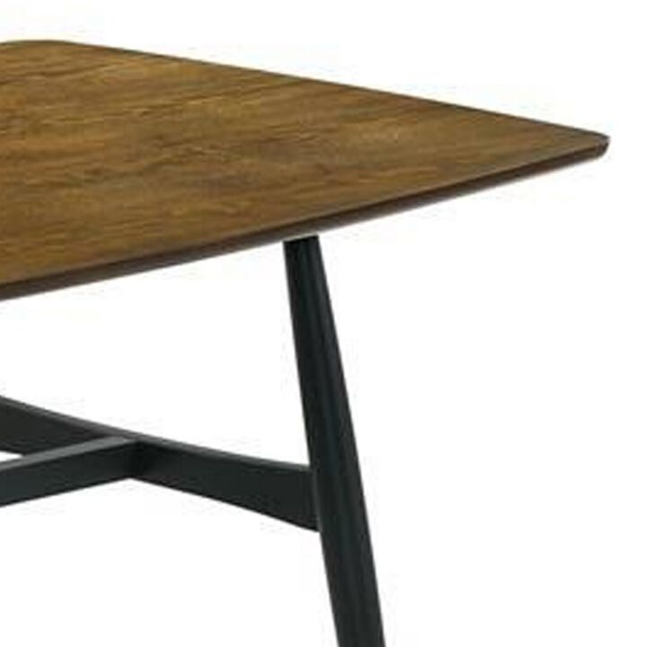 Riera 72 Inch Two Tone Dining Table, Brown Plank Top, Black Trestle Base  - Benzara