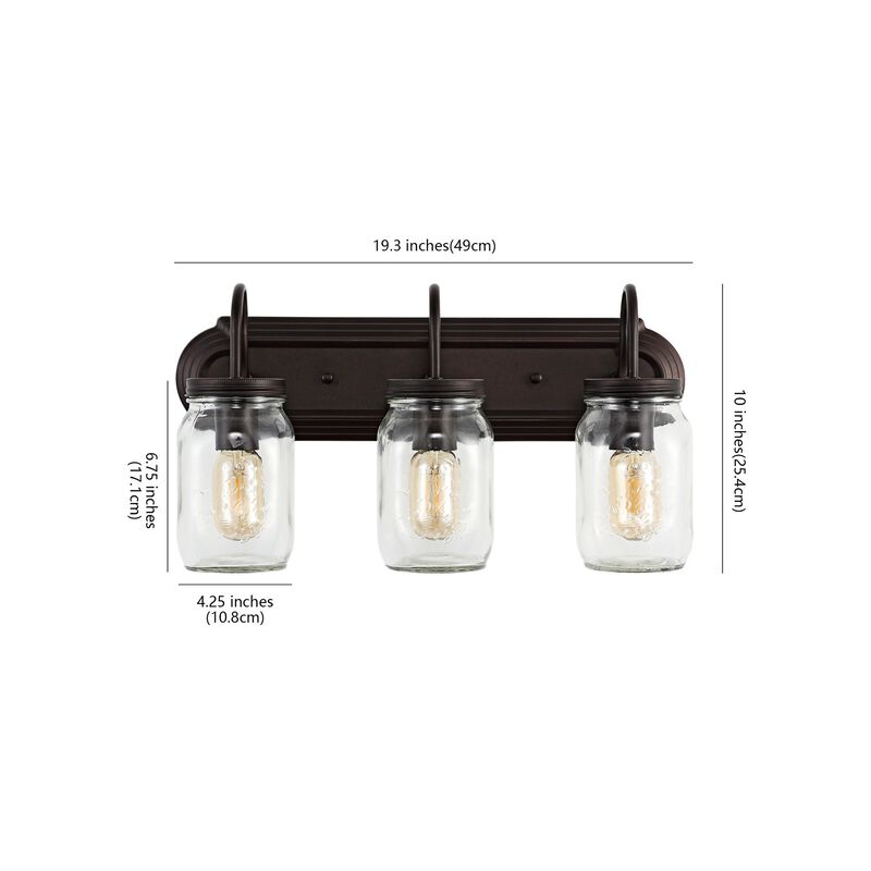 Gaines 3-Light Farmhouse Industrial Iron Mason Jar LED Vanity