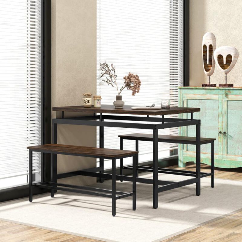 Hivvago 3 Pieces Dining Table Set with Wooden Kitchen Table and 2 Benches
