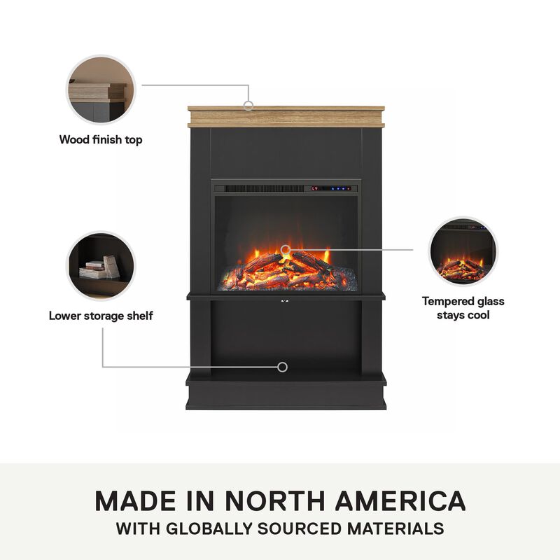 Ameriwood Home Mateo Electric Fireplace Space Heater with Mantel and Open Shelf