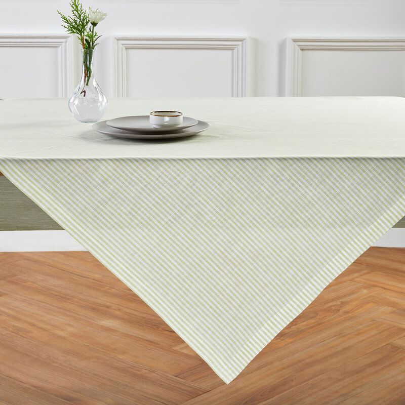 Solino Home 100% Pure Linen Table Throw 52 x 52 Inch | Narrow Stripe for Thanksgiving, Christmas