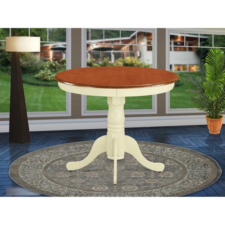 East West Furniture Antique  Table  36  Round  with  Buttermilk  and  Cherry  Finish