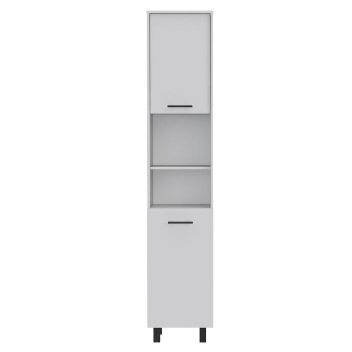 Hobart Pantry, Four Legs, Three Interior Shelves, Two Shelves, Two Cabinets - White