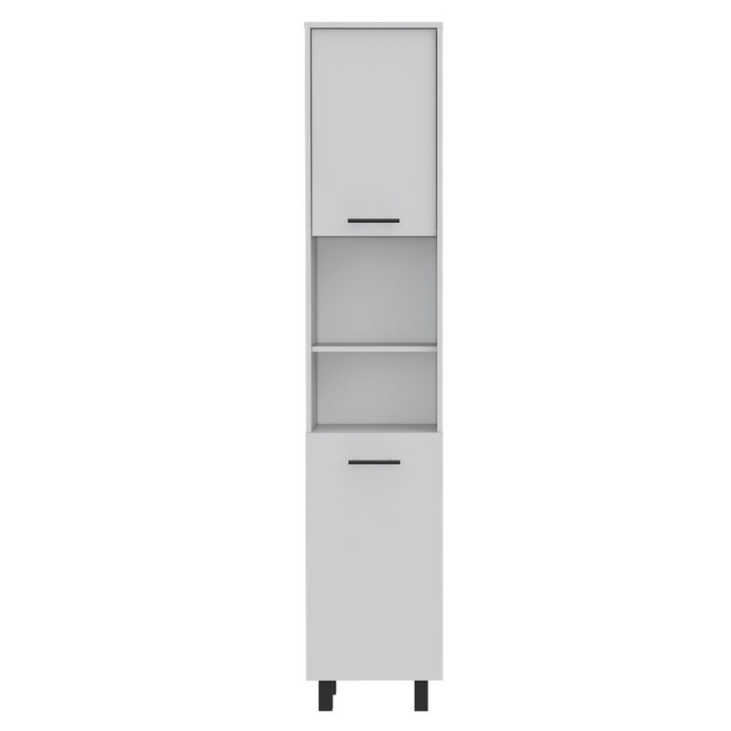 Hobart Pantry, Four Legs, Three Interior Shelves, Two Shelves, Two Cabinets - White