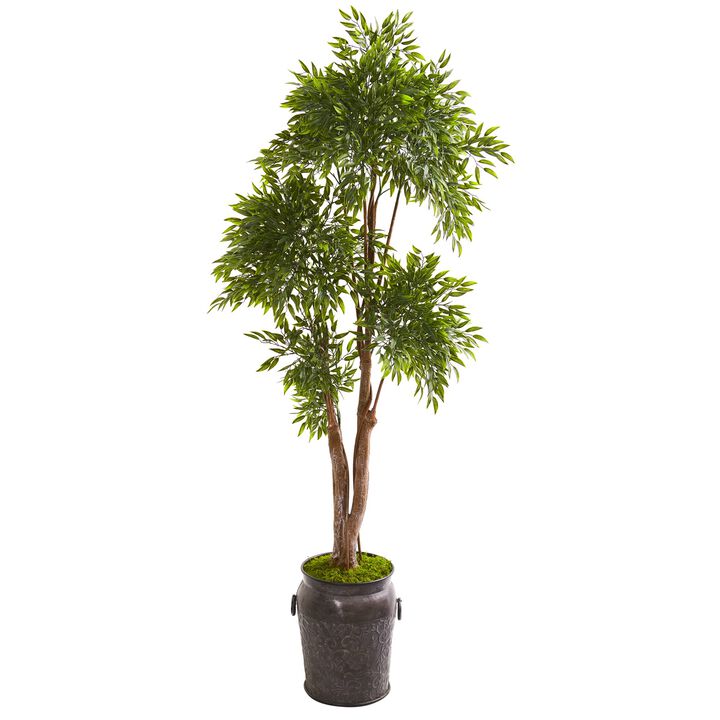 Hivvago 82 Inches Ruscus Artificial Tree in Planter UV Resistant (Indoor/Outdoor)