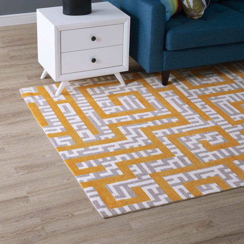 Nahia Geometric Maze 8x10 Area Rug - Ivory, Light Gray and Banana Yellow