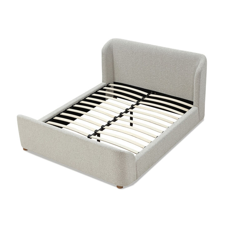 Kaven Modern King Size Platform Bed, Gray Boucle Upholstery, Wingback Panel - Benzara