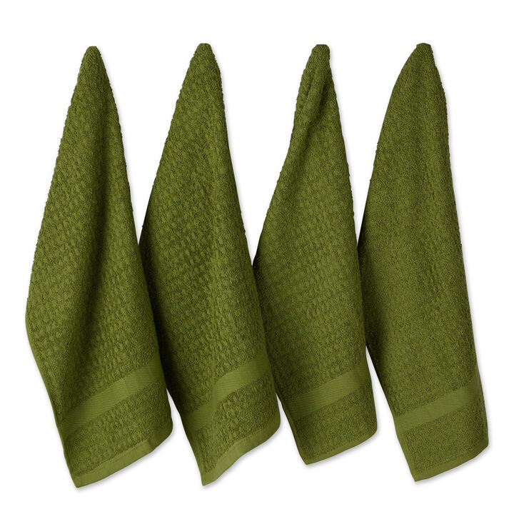 Set of 4 Solid Antique Green Waffle Terry Dish Towel  26"