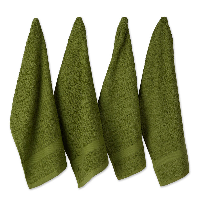 Set of 4 Solid Antique Green Waffle Terry Dish Towel  26"