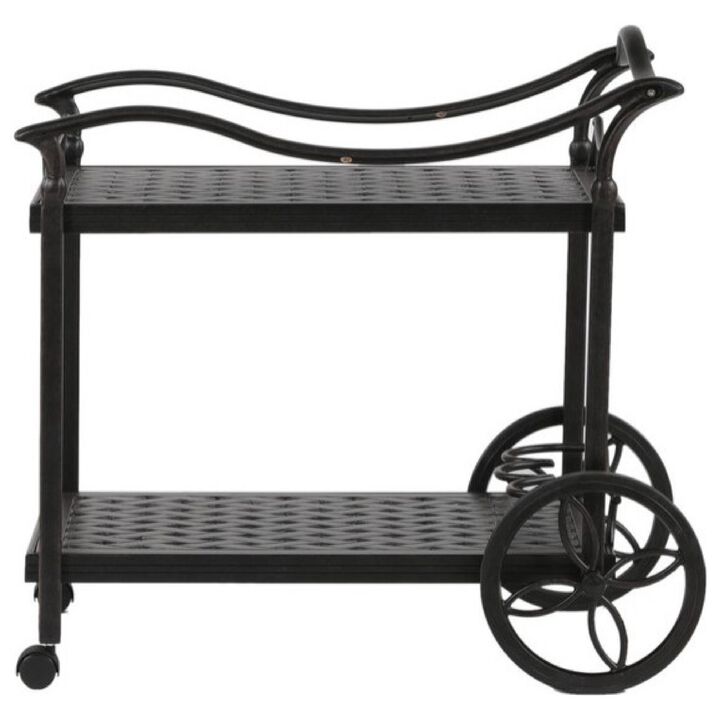 20 Inch 2 Tier Metal Outdoor Patio Tea and Bar Cart, Bronze - Benzara