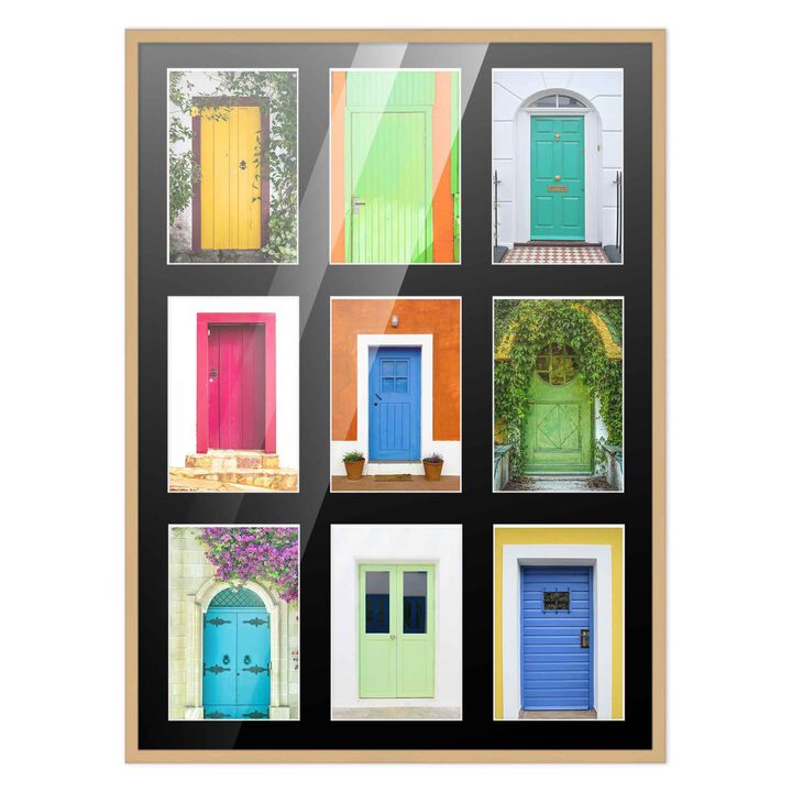 14.5x20.5 Wood Collage Frame with Black Mat For 9 4x6 Pictures