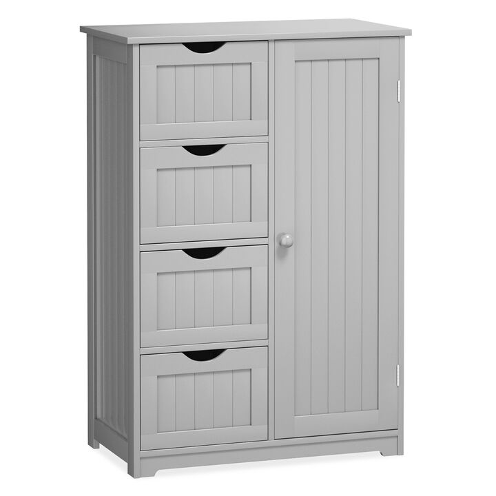 Costway Wooden 4 Drawer Bathroom Cabinet Storage Cupboard 2 Shelves Free Standing