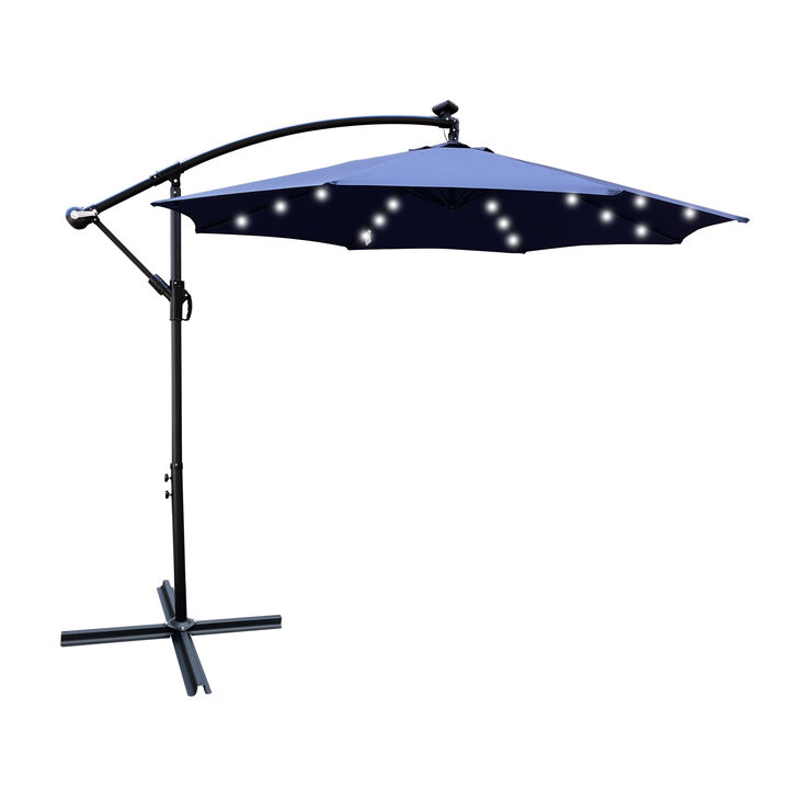 10ft LED Solar Patio Umbrella with Crank and Cross Base