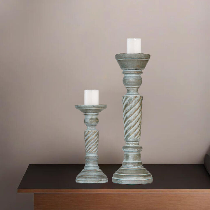 BBH Homes Traditional Antique Dusk Eco-friendly Handmade Mango Wood Set Of Two 9" & 15" Pillar Candle Holder