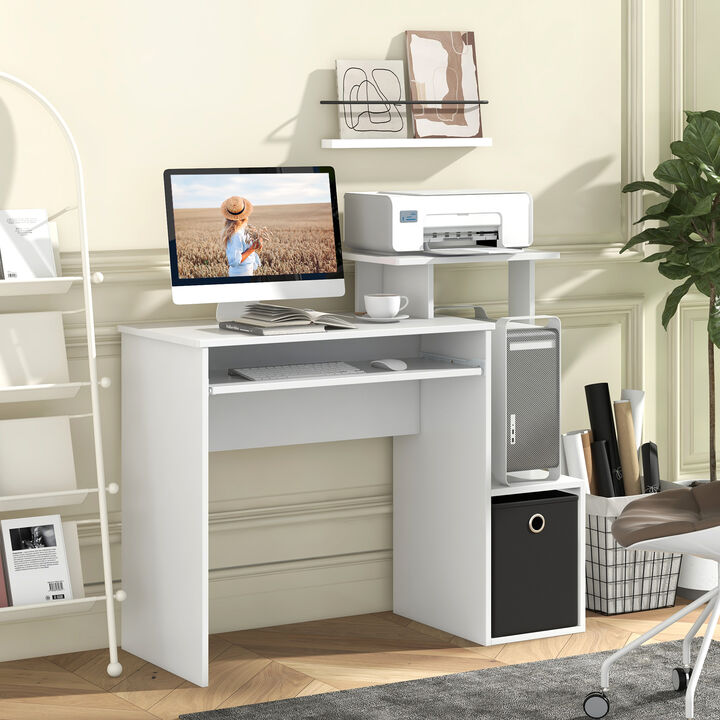 Space-saving Computer Desk with Pull-out Keyboard Tray for Small Offices