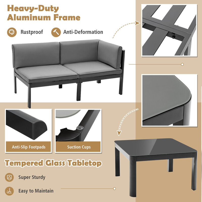 3-Piece Aluminum Patio Furniture Set with 6-Level Adjustable Backrests for Outdoor Relaxation