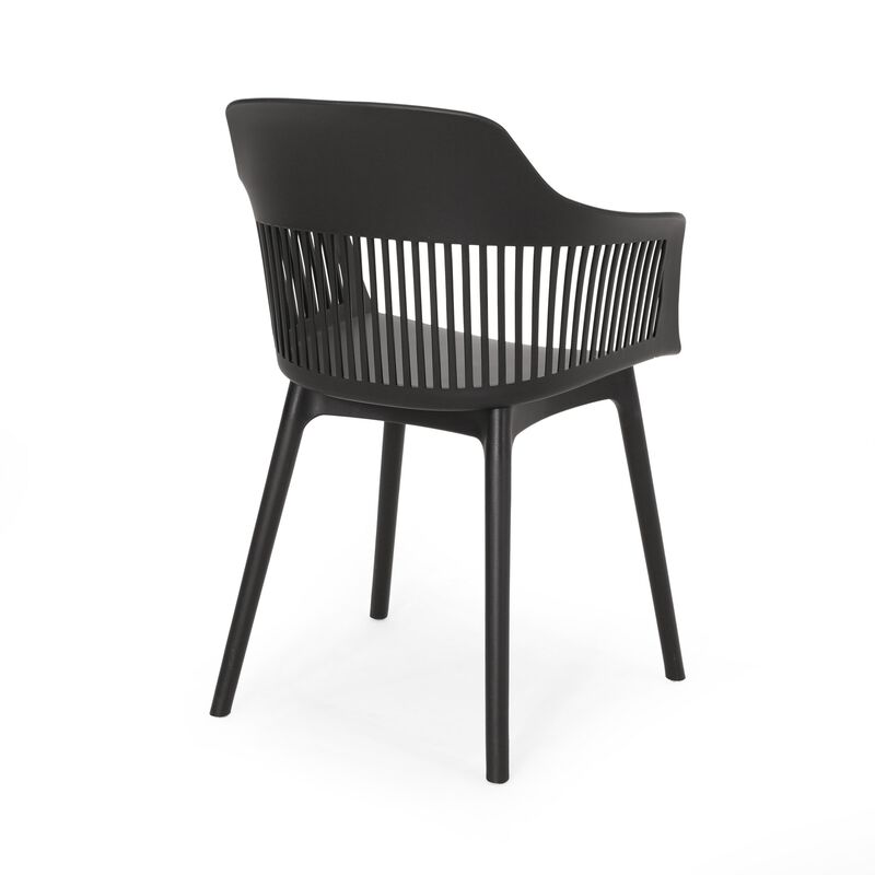 Outdoor Patio Chair Set of 2, Curved Back, Weather Resistant Black Finish