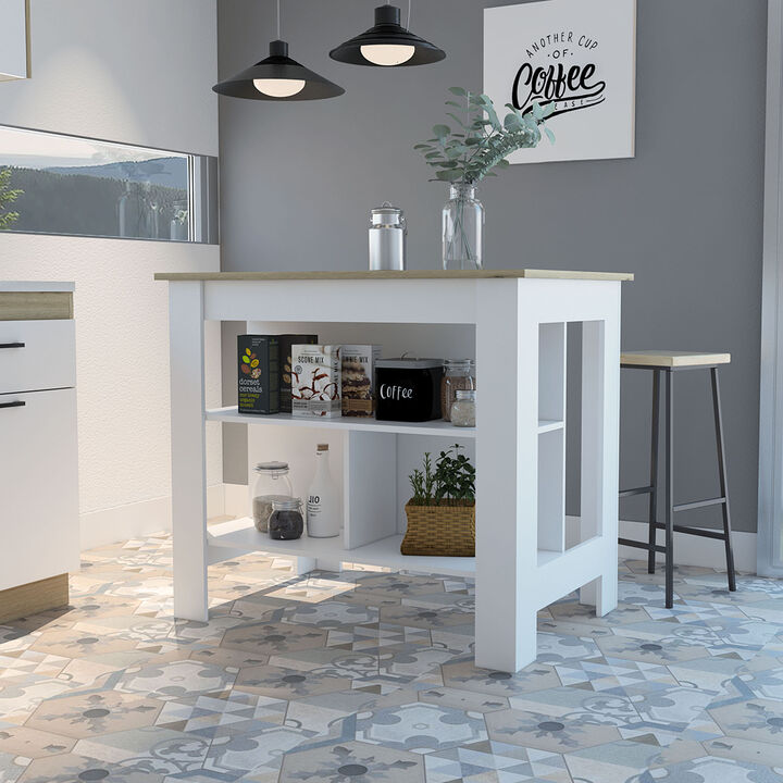 Streamdale Cala Kitchen Island, Four Legs, Three Shelves - White Light Oak