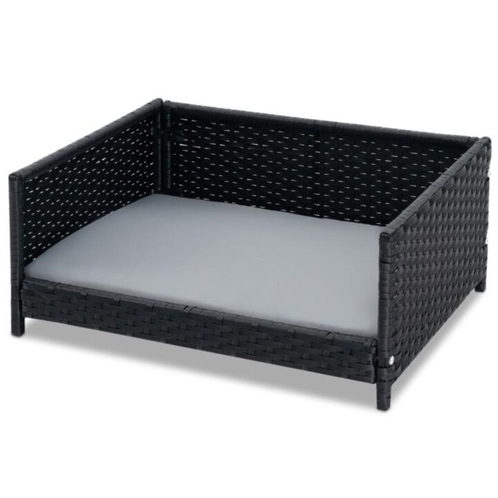 Hivvago Rattan Dog Bed with Waterproof Soft Cushion for Medium Small Dogs Cats-Gray