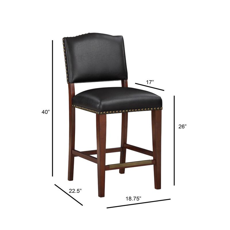 Comfort Pointe Denver Stationary Faux Leather Brown Counter Stool with Nail Heads