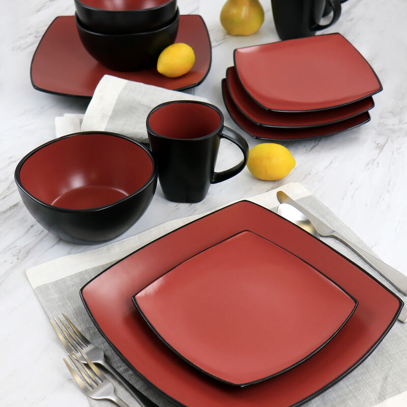 Gibson Elite Soho Lounge 16 Piece Matte Glazed Stoneware Dinnerware Set in Red