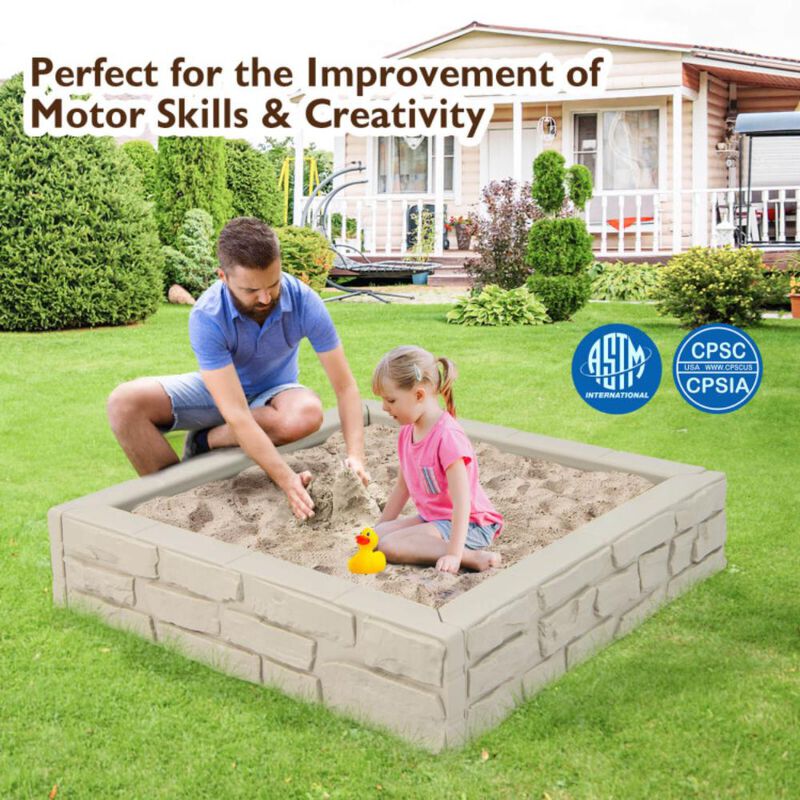 Hivvago 2-In-1 HDPE Kids Sandbox with Cover and Bottom Liner