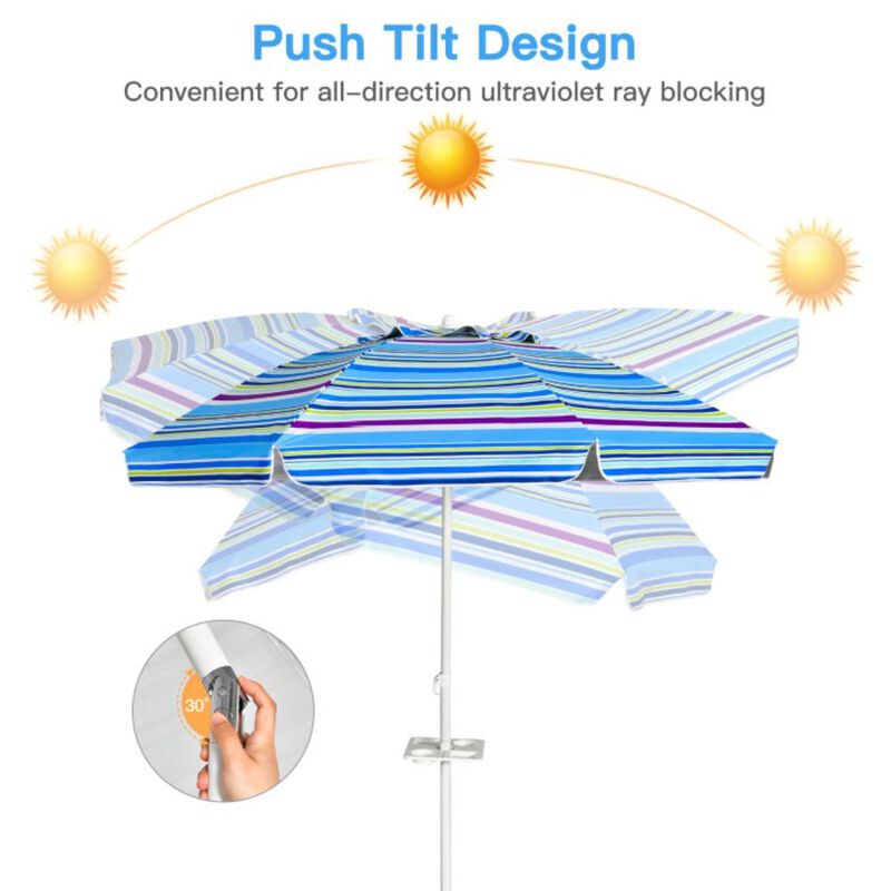 Hivvago 7.2 Feet Portable Outdoor Beach Umbrella with Sand Anchor and Tilt Mechanism