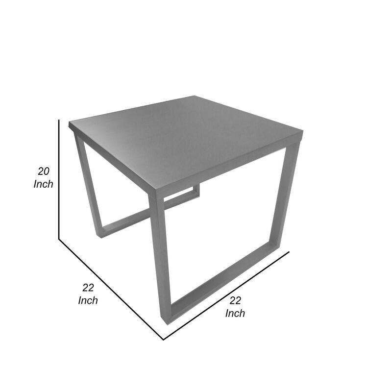 Tom 22 Inch Side End Table, Square Top, Square Legs, Gray Brushed Metal - Benzara