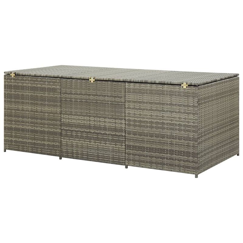 Outdoor Storage Box with Gas Lift, 71 Inch Rectangular, Gray Rattan - Benzara