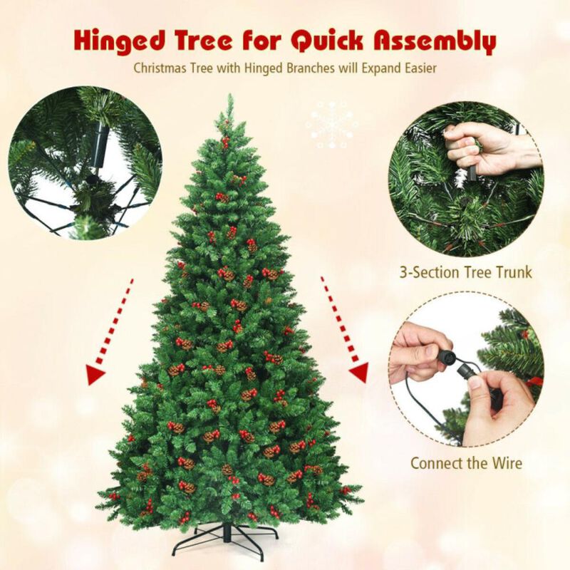 Hivvago 7.5 Feet Pre-lit Hinged Christmas Tree with 550 LED Lights and Sturdy Metal Stand