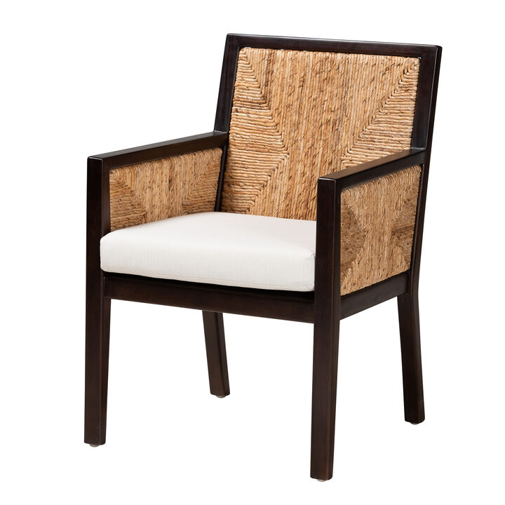 Bali & Pari Joana Modern Dark Brown Mahogany Wood and Natural Seagrass Dining Arm Chair