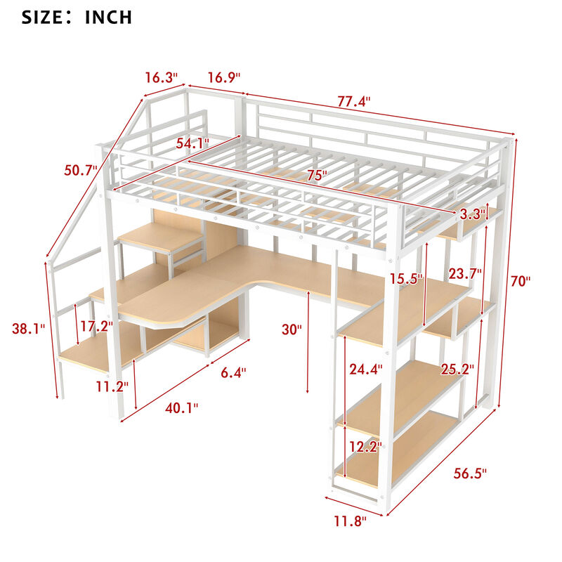 Merax Metal Loft Bed with Storage Staircase