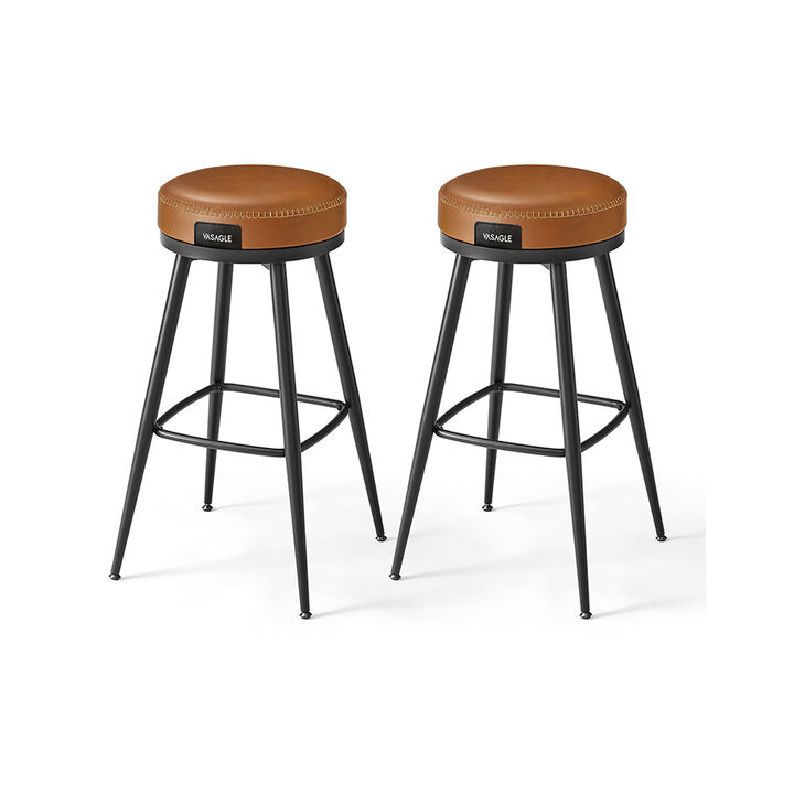 Bar Stools Set of 2, Bar Height Swivel Bar Stools, Synthetic Leather with Stitching, Mid-Century Modern, 30-Inch Tall