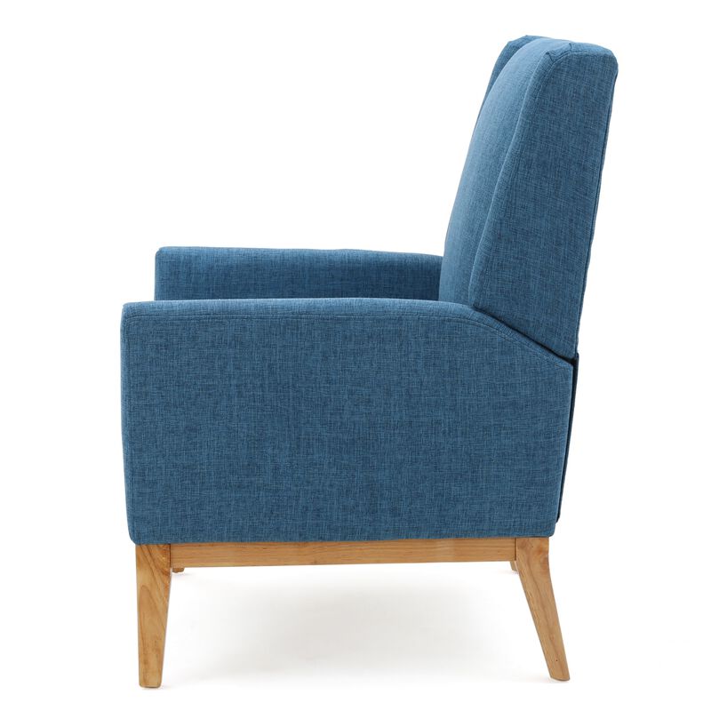 Accent Club Chair, Smooth Textured Design Blue Microfiber, Brown Wood - Benzara