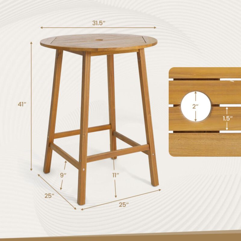Hivvago Bar Height Table with Umbrella Hole and Slatted Tabletop for Outdoors