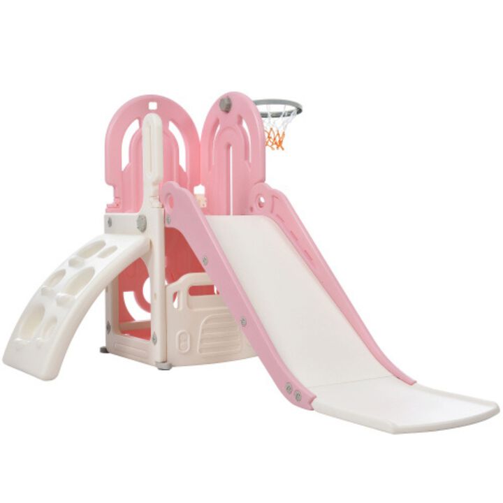 Toddler Climber and Slide Set 4 in 1: Kids Playground Climber Freestanding Slide Playset with Basketball Hoop - Indoor & Outdoor Play Combination for Babies