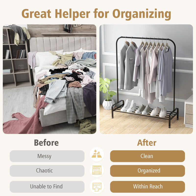 SUGIFT Heavy Duty Clothes Stand Rack with Top Rod and Lower Storage Shelf