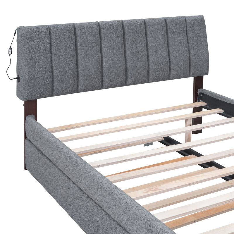 Merax Teddy Fleece Upholstered Platform Bed with Trundle
