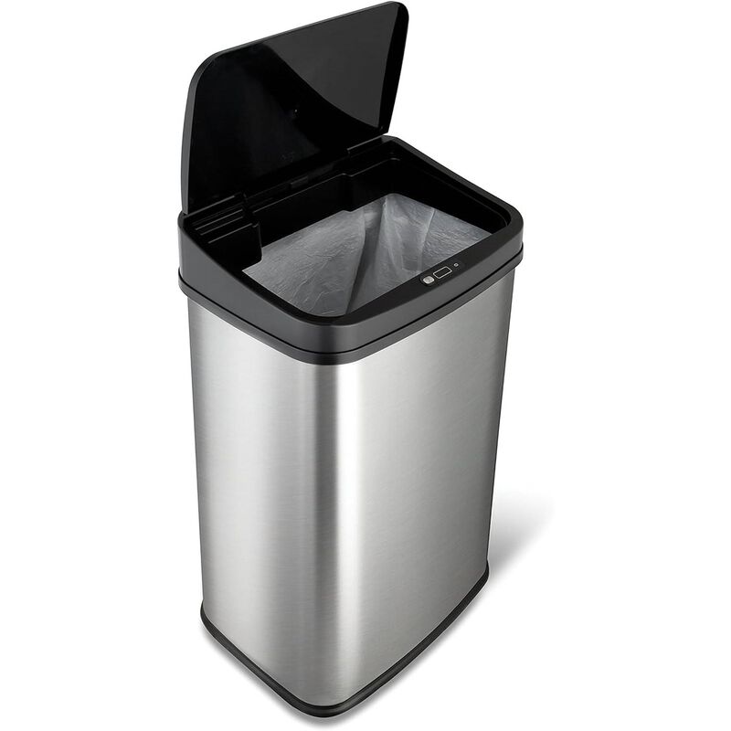 Hivvago Silver/Black 13 Gallon Stainless Steel Kitchen Trash Can with Motion Sensor Lid