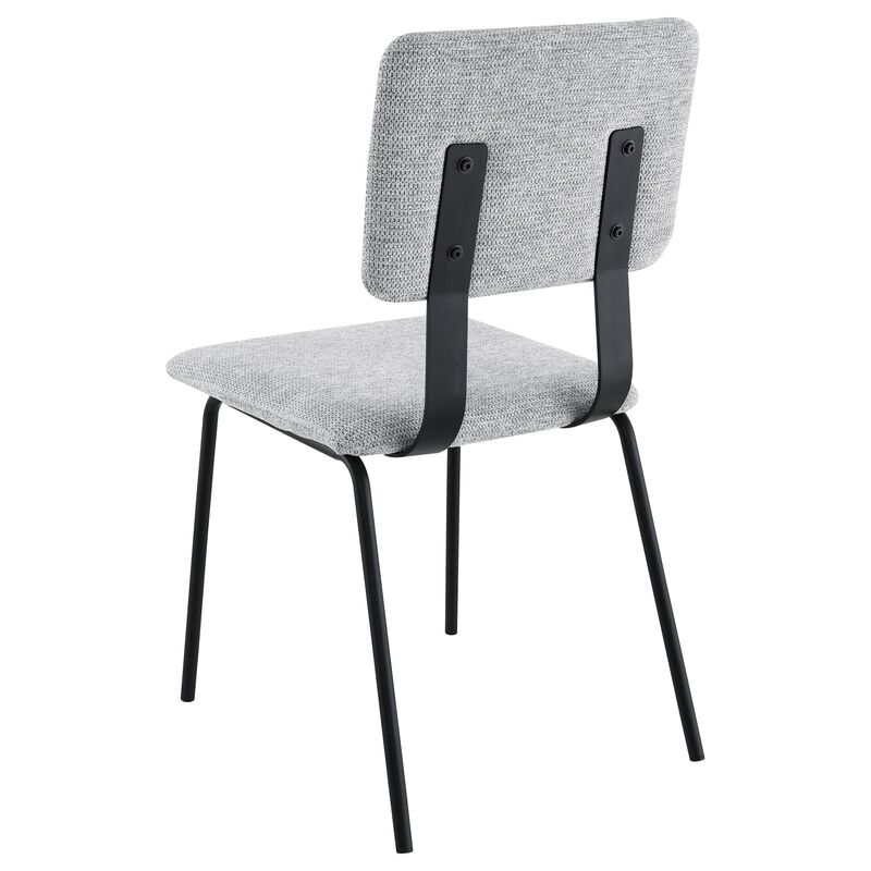 Kelli Dining Chair Set of 2, Gray Fabric Foam Cushions, Black Metal - Benzara