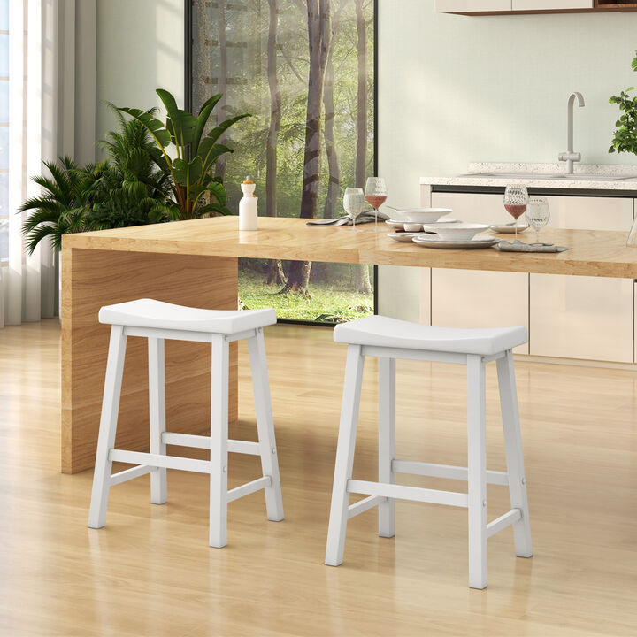 Set of 2 24 Inch Counter Height Stools with Solid Wood Legs