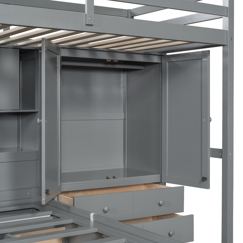 Merax Twin Bunk Bed with Wardrobe and Hydraulic Bed