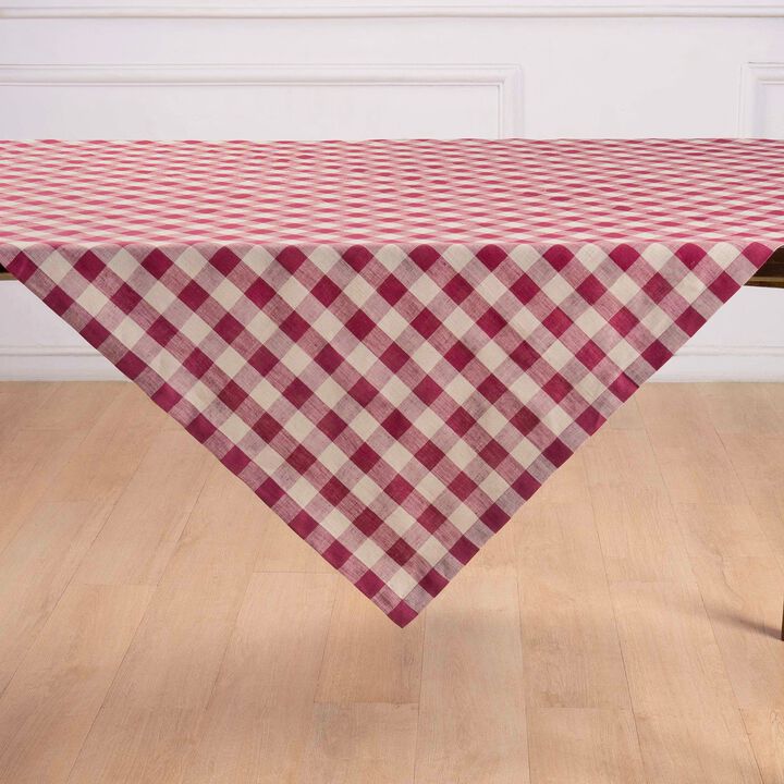 Solino Home 100% Pure Linen Table Throw 52 x 52 Inch | Morgan Check for Thanksgiving, Christmas