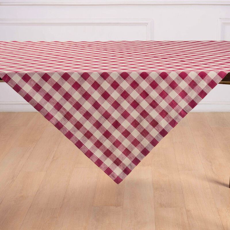Solino Home 100% Pure Linen Table Throw 52 x 52 Inch | Morgan Check for Thanksgiving, Christmas